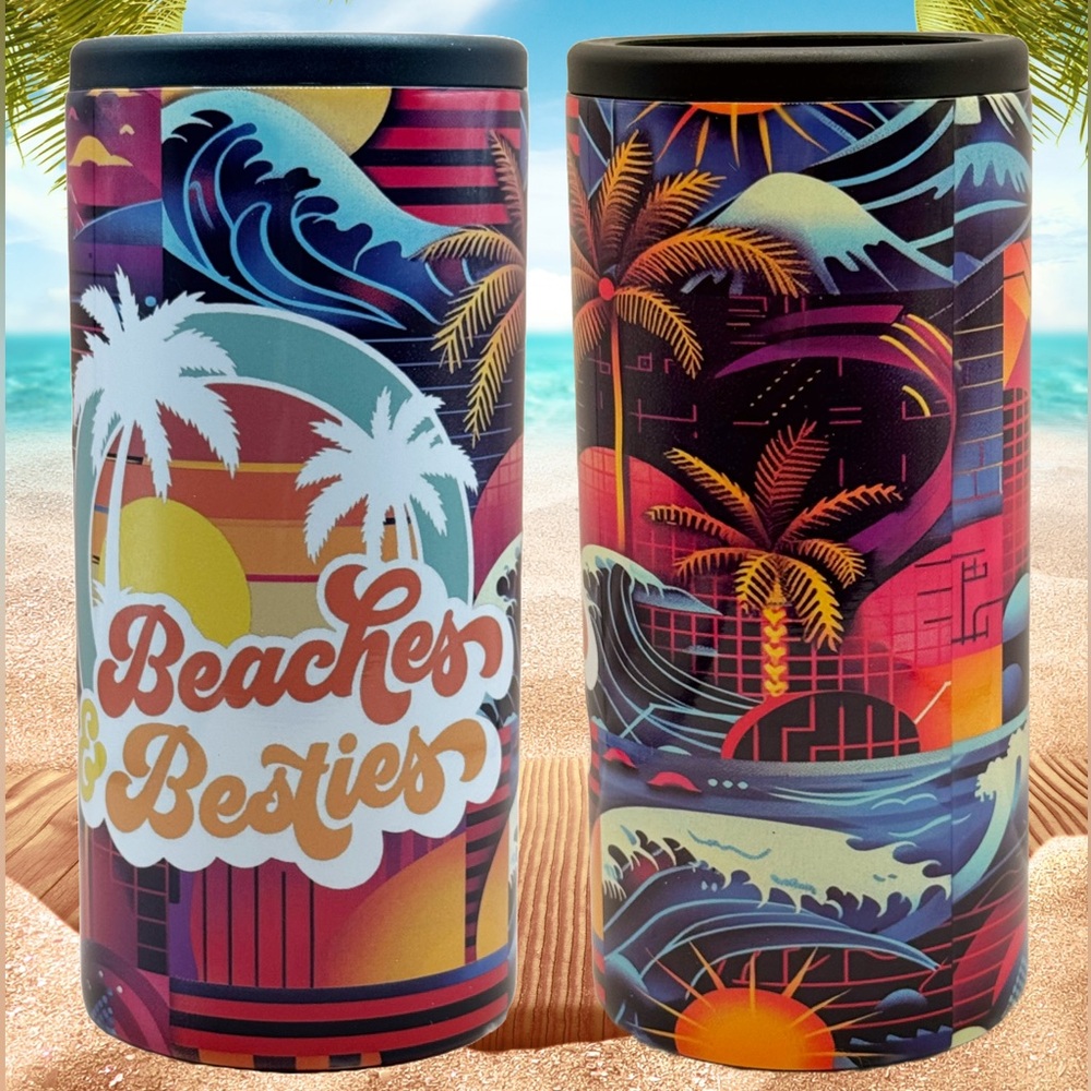 NIB Custom Sublimation 12oz Skinny Can Insulated Cooler | Beaches & Besties